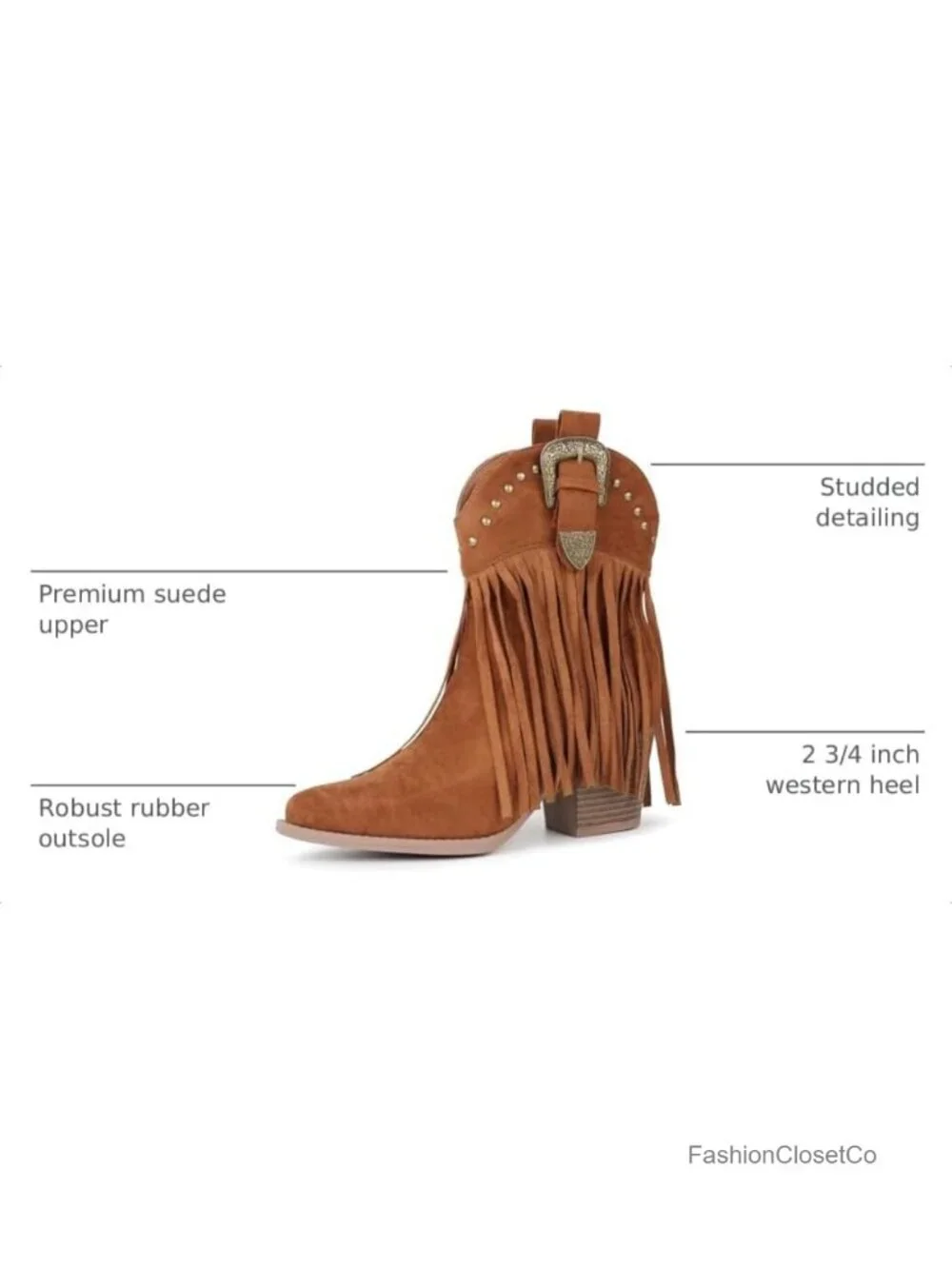 Womens Suede Fringe Cowboy Ankle Booties Snip Toe Pull On Western Boots